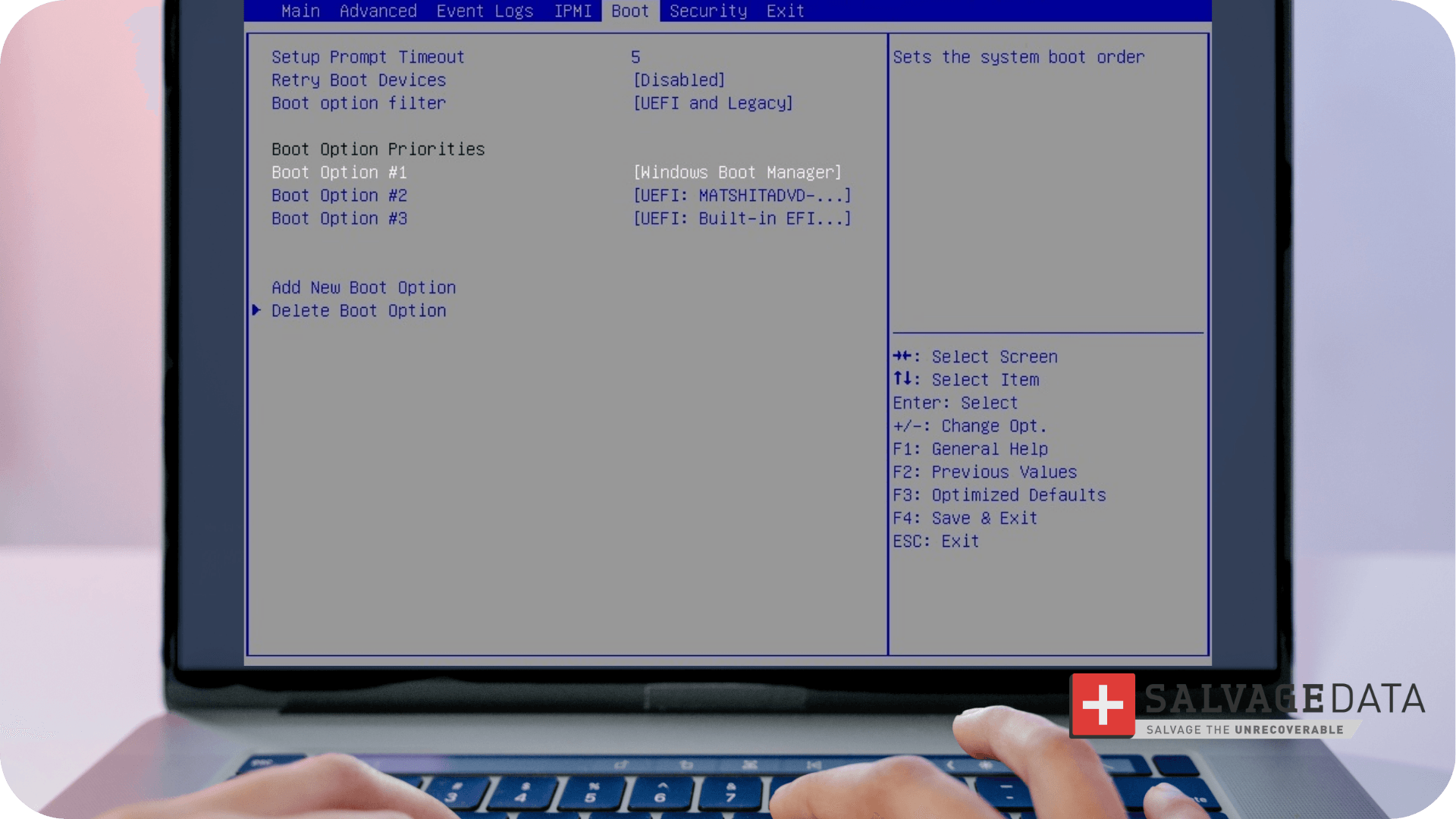 BIOS boot priority menu with the internal drive set as first boot device