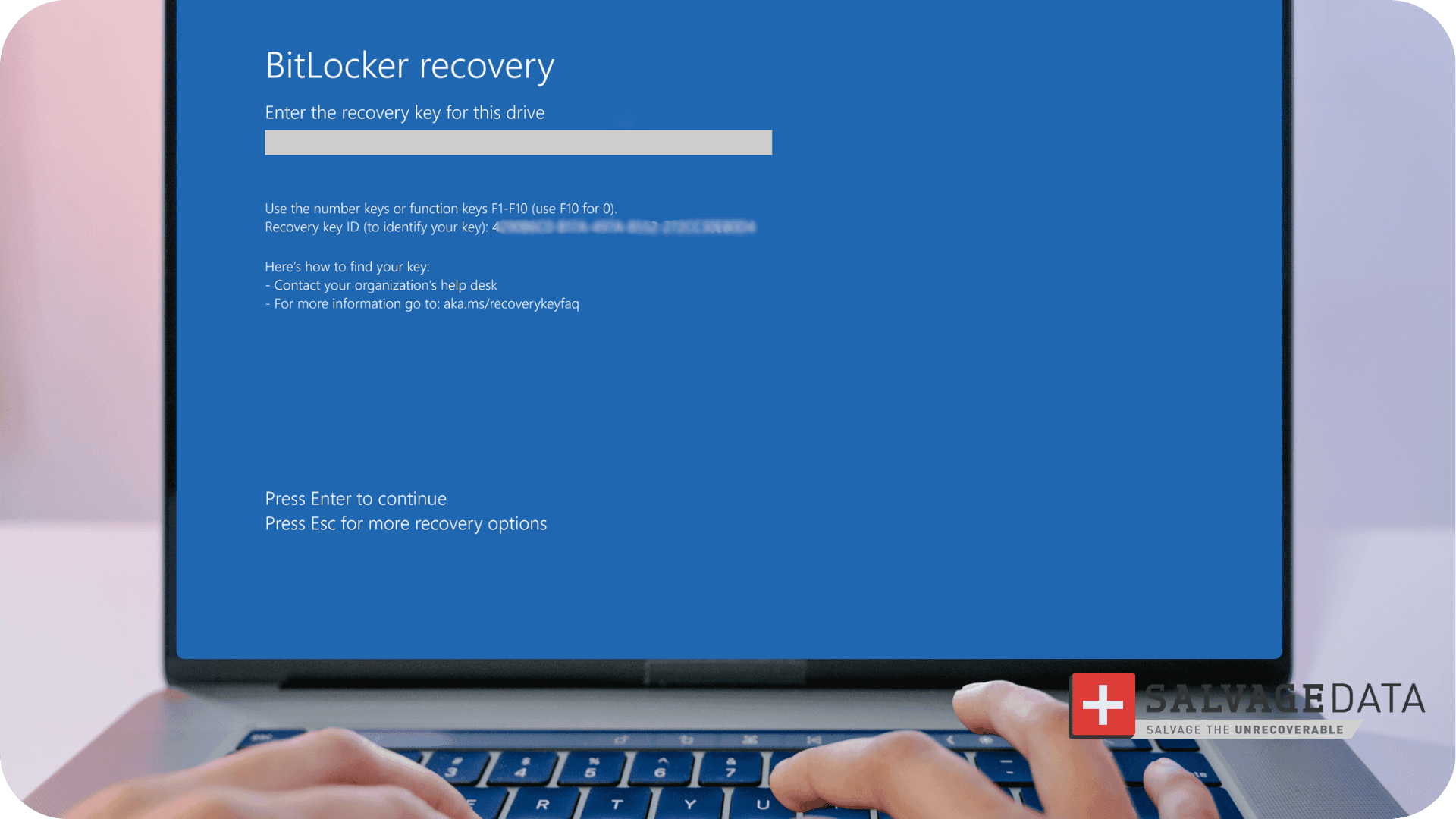 BitLocker recovery key entry screen on a Windows laptop