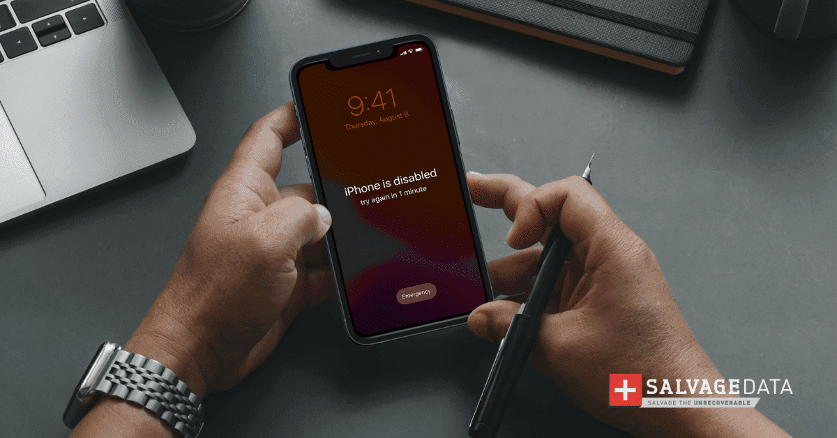 photo showing iPhone with the disabled message