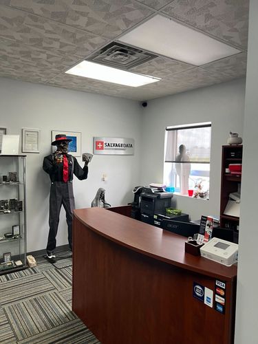 SalvageData data recovery drop-off box inside the location at 43 Alpha Park, Highland Heights, OH 44143