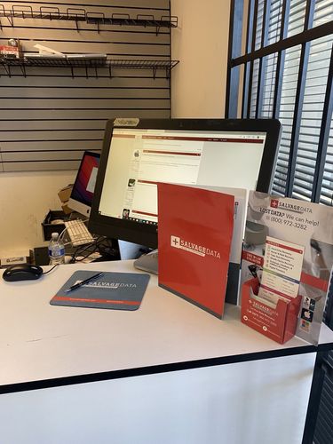 SalvageData data recovery drop-off box inside the location at 11311 Slater Ave, Fountain Valley, CA 92708