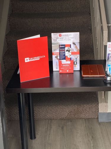 SalvageData data recovery drop-off box inside the location at 18019 Sky Park Cir. Ste A, Irvine, CA 92614