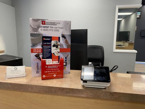 SalvageData data recovery drop-off box inside the location at 3321 McHenry Ave, Modesto, CA 95350