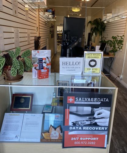 SalvageData data recovery drop-off box inside the location at 1324 El Camino Real, Belmont, CA 94002