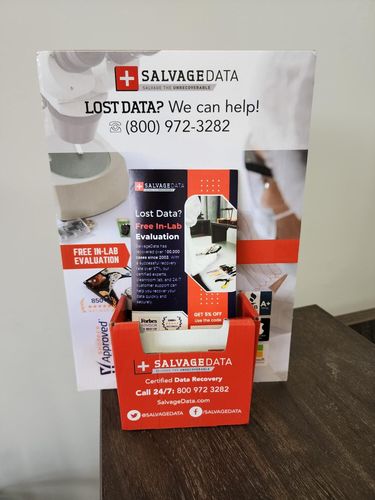 SalvageData data recovery drop-off box inside the location at 399 Sackett Point Rd, North Haven, CT 06473