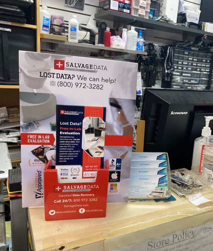 SalvageData data recovery drop-off box inside the location at 1 Pike Store A, New York, NY 10002