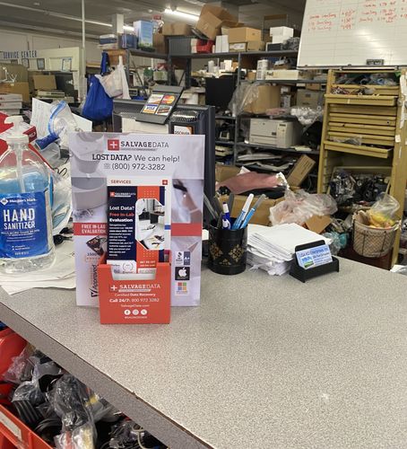 SalvageData data recovery drop-off box inside the location at 10825 Garland Rd, Dallas, TX 75218