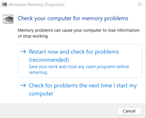 Checking your hardware Windows Memory Diagnostic tool