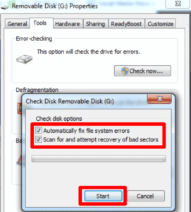 Use disk check utility to fix USB drive
