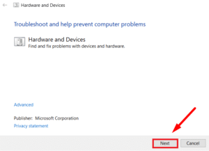 Run hardware and devices troubleshooter