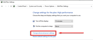 Click on Change advanced power settings to fix flash drive error code 43